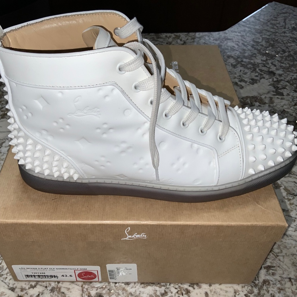 Christian Louboutin Men's White Lou Spikes 2 Flat Clf Gommato/clf